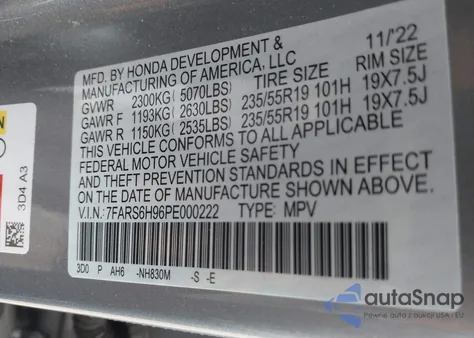 2023 Honda Cr-V Hybrid Sport Touring z USA, uszkodzony, nr VIN 7FARS6H96PE000222